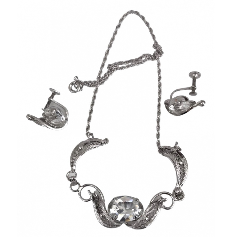 VINTAGE SILVER JEWELRY SET NECKLACE EARRINGS TITAN STERLING
